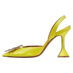 Amina Muaddi Yellow Satin Begum Slingback Pumps Size 36.5