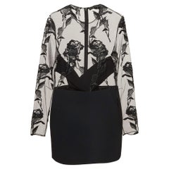 David Koma Black Rose Embroidered Tulle and Crepe Mini Dress L