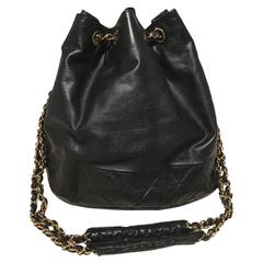 Chanel Vintage Black Leather Drawstring Bucket Shoulder Bag 12