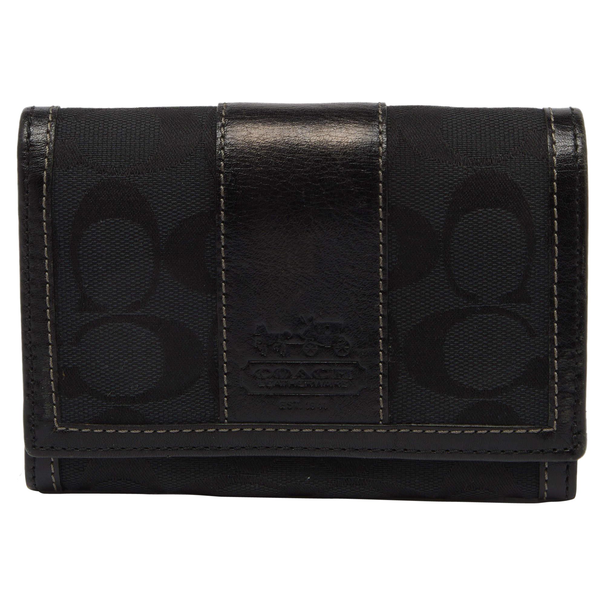 Coach Black Signature Canvas and Leather Continental Wallet For Sale