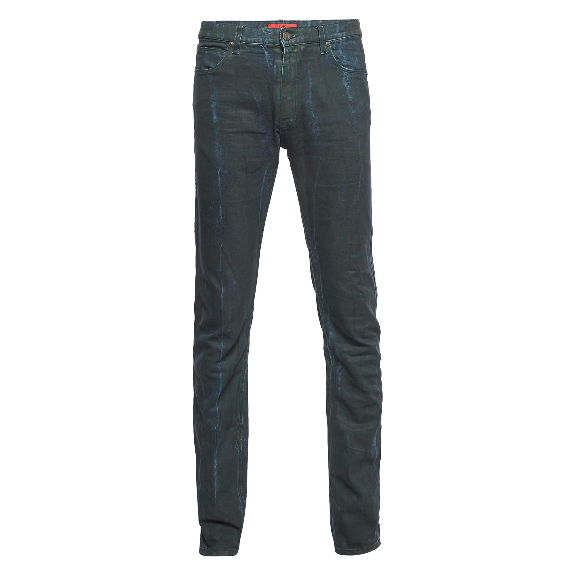 Hugo Boss Navy Blue Washed Denim Jeans L Waist 36" For Sale