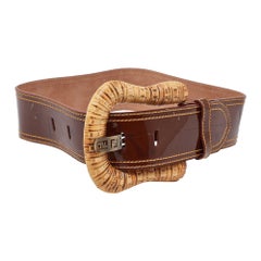 Fendi Cintura larga in pelle marrone verniciata B 70CM