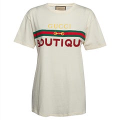 Gucci Cream Ribbon Horse Buckle Print Cotton T-Shirt S