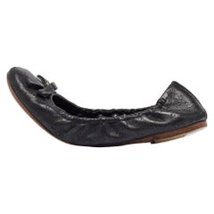 Louis Vuitton Black Monogram Leather Elba Scrunch Ballet Flats Size 39.5