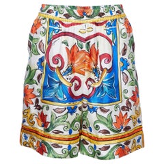 Dolce & Gabbana Multicolor Majolica Print Silk Shorts M