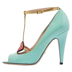 Gucci Blue Patent Molina  Ankle Strap Pumps Size 37