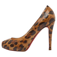 Christian Louboutin Leopard Leather Ron Ron Peep Toe Platform Pumps Size 37.5