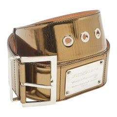 Dolce & Gabbana Gold Patent Leather Logo Plaque Wide Belt 85CM