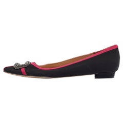 Manolo Blahnik Black/Pink Satin Gotrian Ballet Flats Size 40