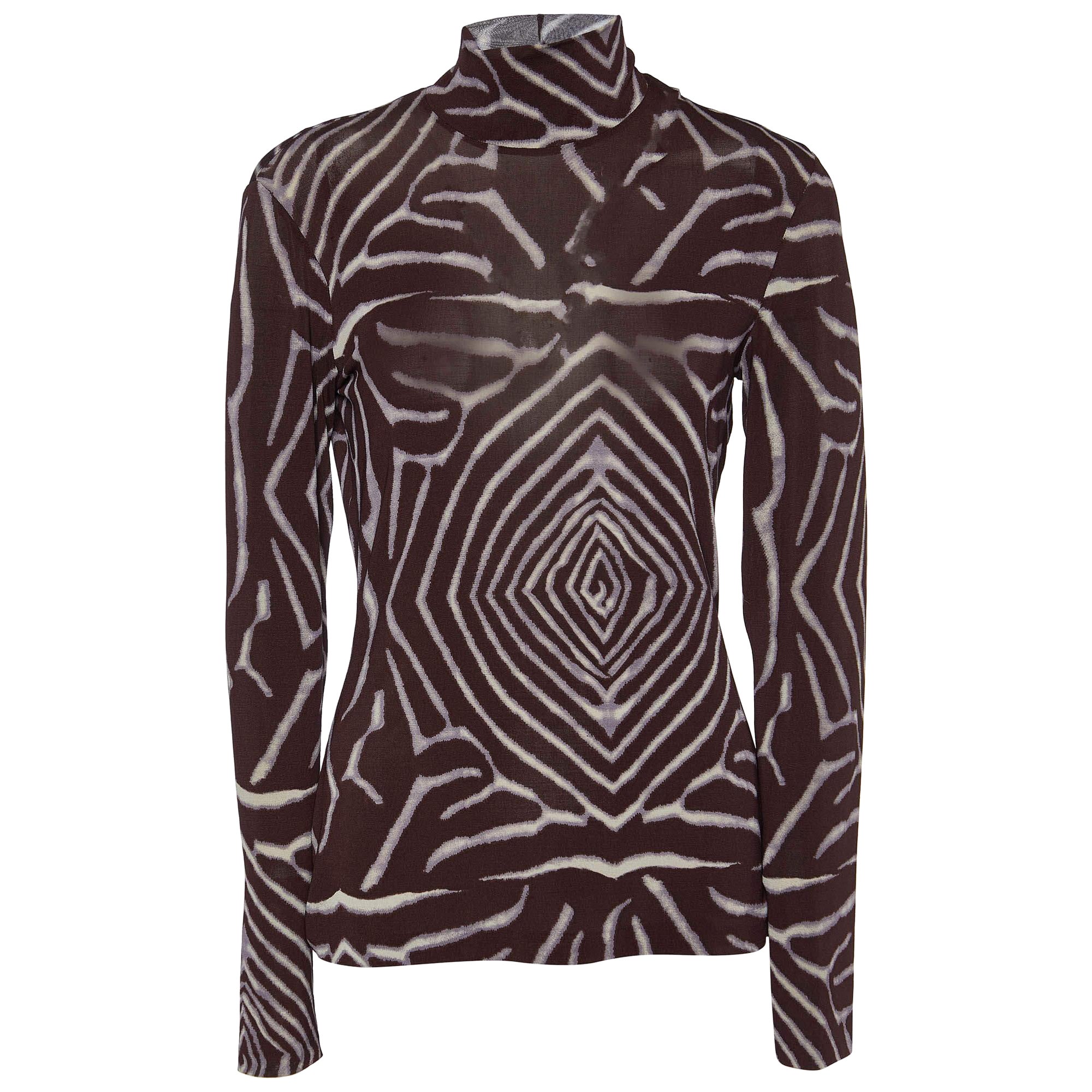 Kenzo Brown Printed Jersey Full Sleeves Top M For Sale
