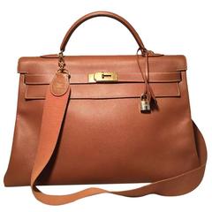 Hermes Tan Veau Graine 40 cm Kelly Bag with Strap 7