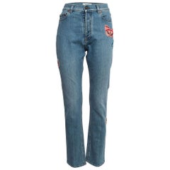 Valentino Blue Beaded Butterfly Applique Denim Jeans M Waist 28"