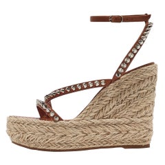 Christian Louboutin Brown Leather Mafaldina Espadrille Wedge Sandals Size 38