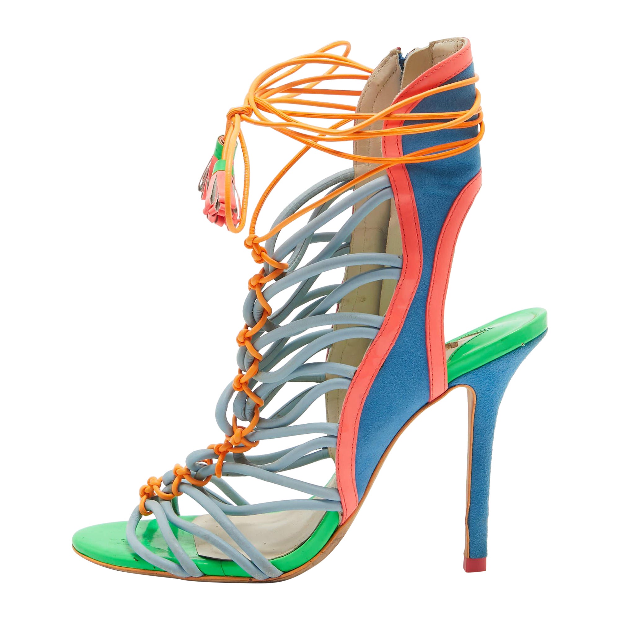 Sophia Webster Multicolor Leather and Suede Lacey Sandals Size 38.5 For Sale