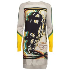 Hermes Beige 'BRIDES de GALA' print Silk and Knit Short Dress S