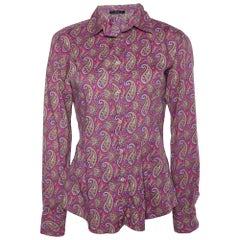 Etro - Chemise boutonnée en coton rose à imprimé cachemire L