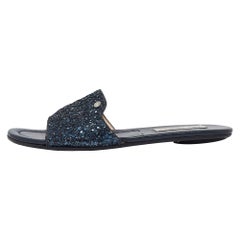 Jimmy Choo Scivoli piatti Nanda glitterati blu navy misura 37