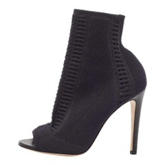 Gianvito Rossi Black Knit Fabric Open Toe Ankle Length Boots Size 37