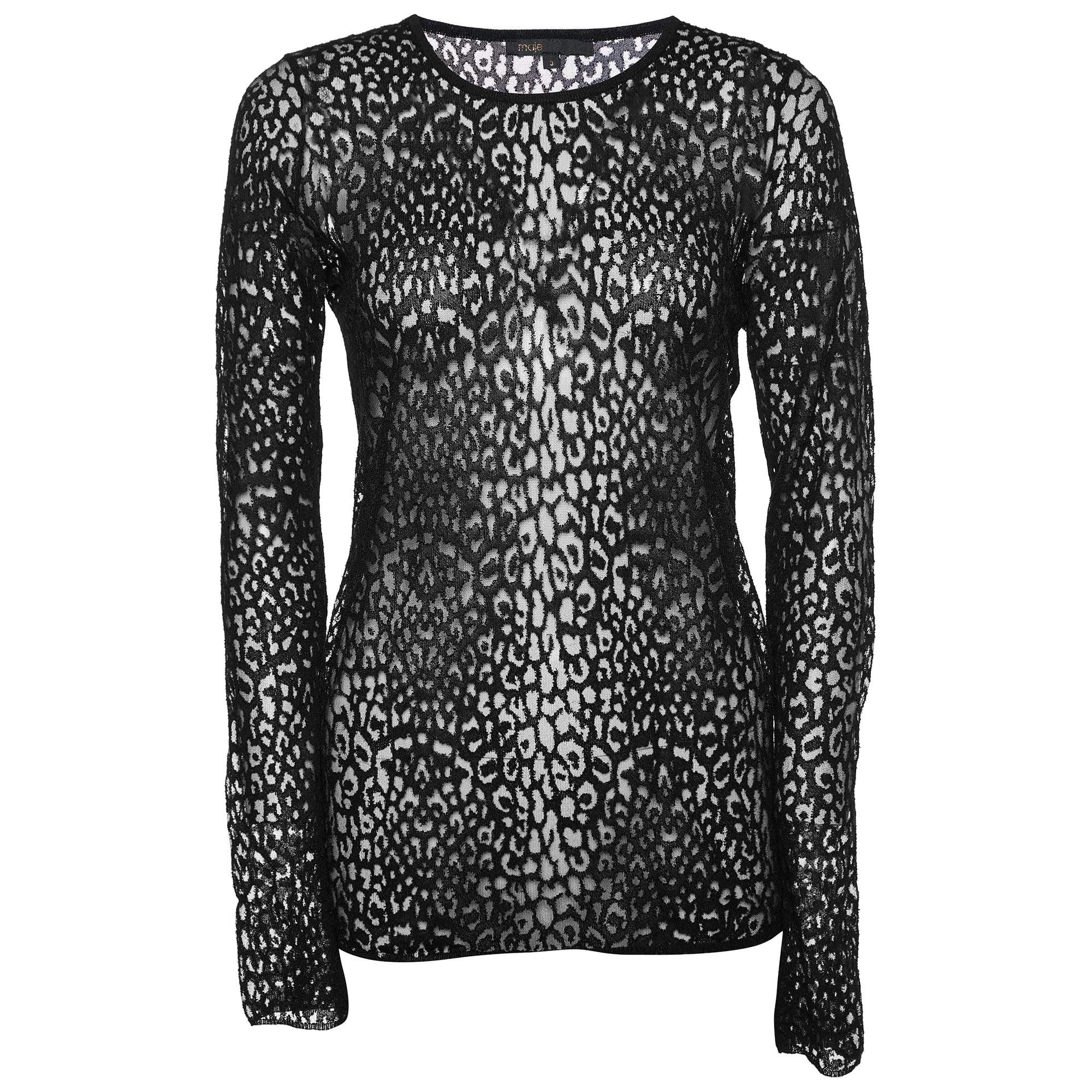 Maje - Top a maniche intere in pizzo nero a fantasia S