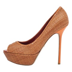 Sergio Rossi Brown Woven Leather Peep Toe Pumps Size 41