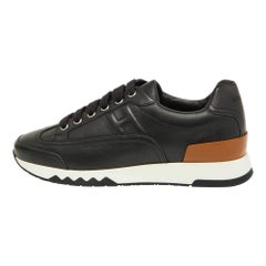 Hermes Black Leather Trail Low Top Sneakers Size 36