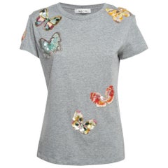 Valentino Grey Sequin Butterfly Applique Cotton T-Shirt S