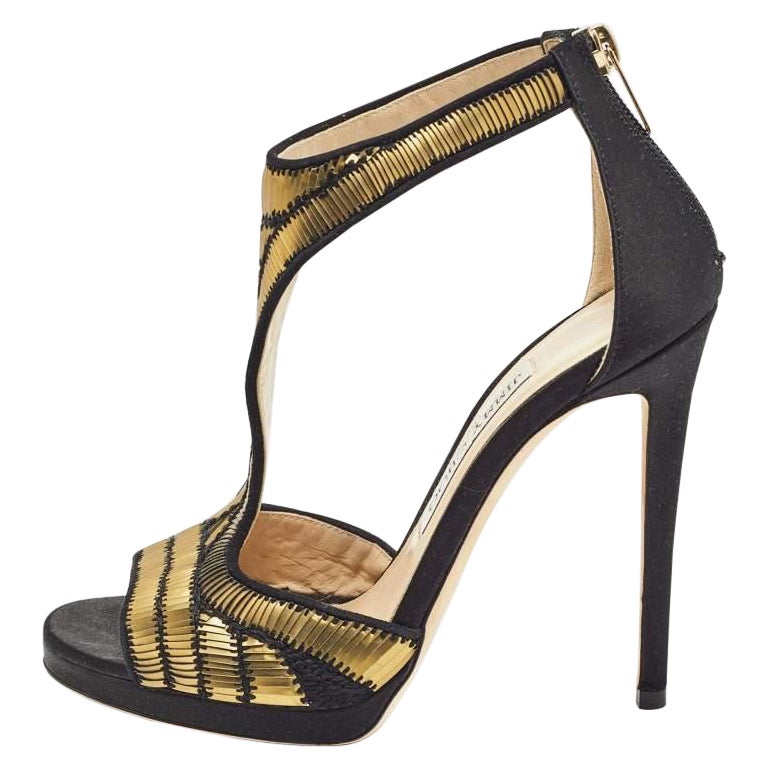 Jimmy Choo Sandales en satin noir avec ornements Taille 37