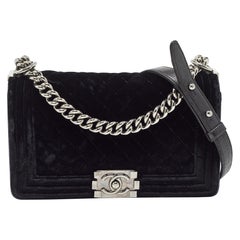 Chanel Black Quilted Velvet Medium Boy Flap Bag