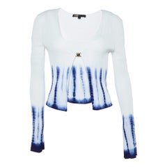 Maje Weiß/Blaues Tie-Dyed Rib Knit-Tanktop & Strickjacke Set S
