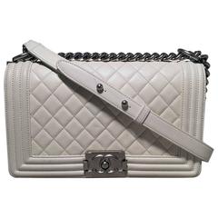 Chanel White Quilted Le Boy Classic Flap Shoulder Bag