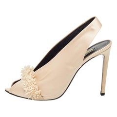 Balenciaga Beige Satin Embellished Slingback Pumps Size 40