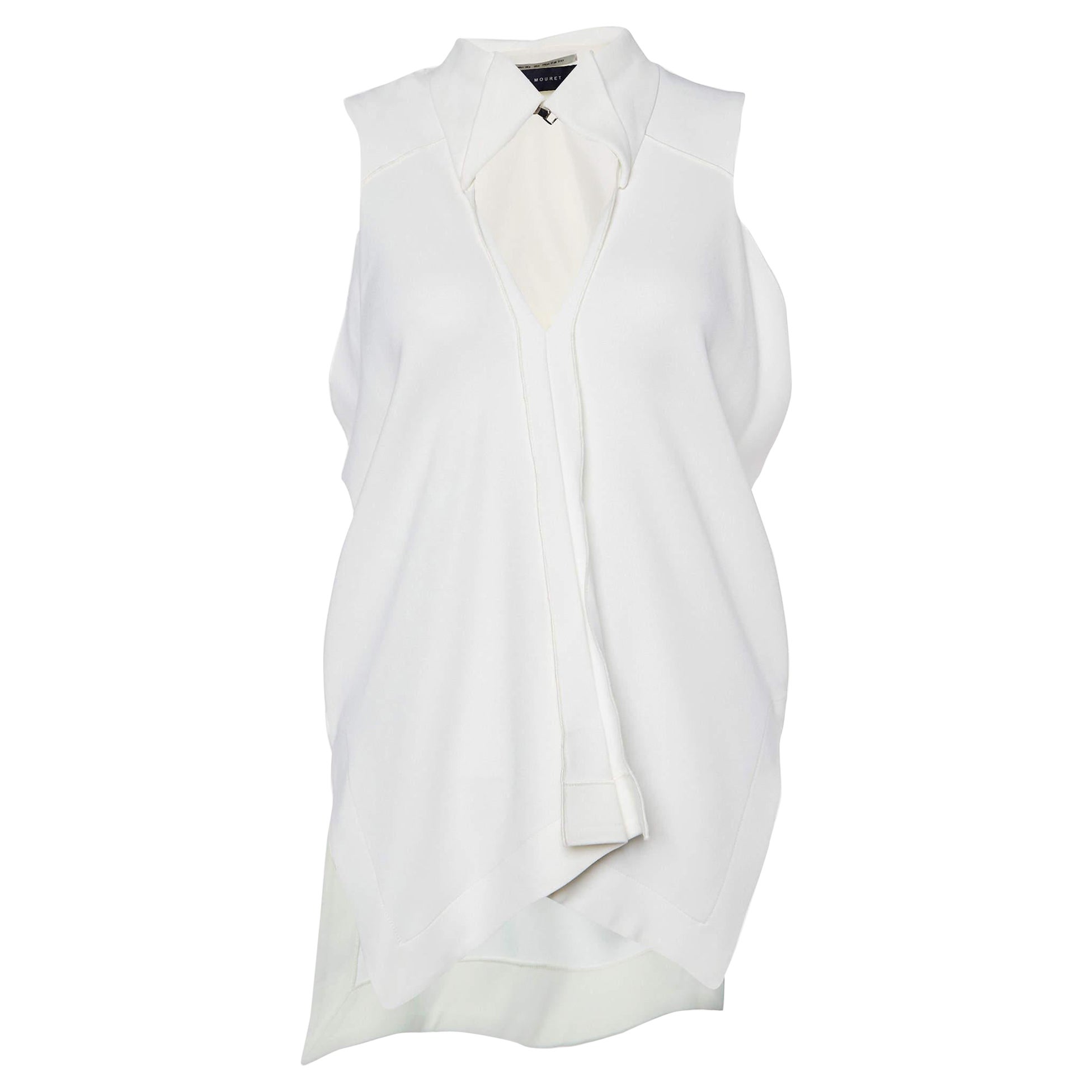 Roland Mouret White Crepe Sleeveless V Neck Top S For Sale