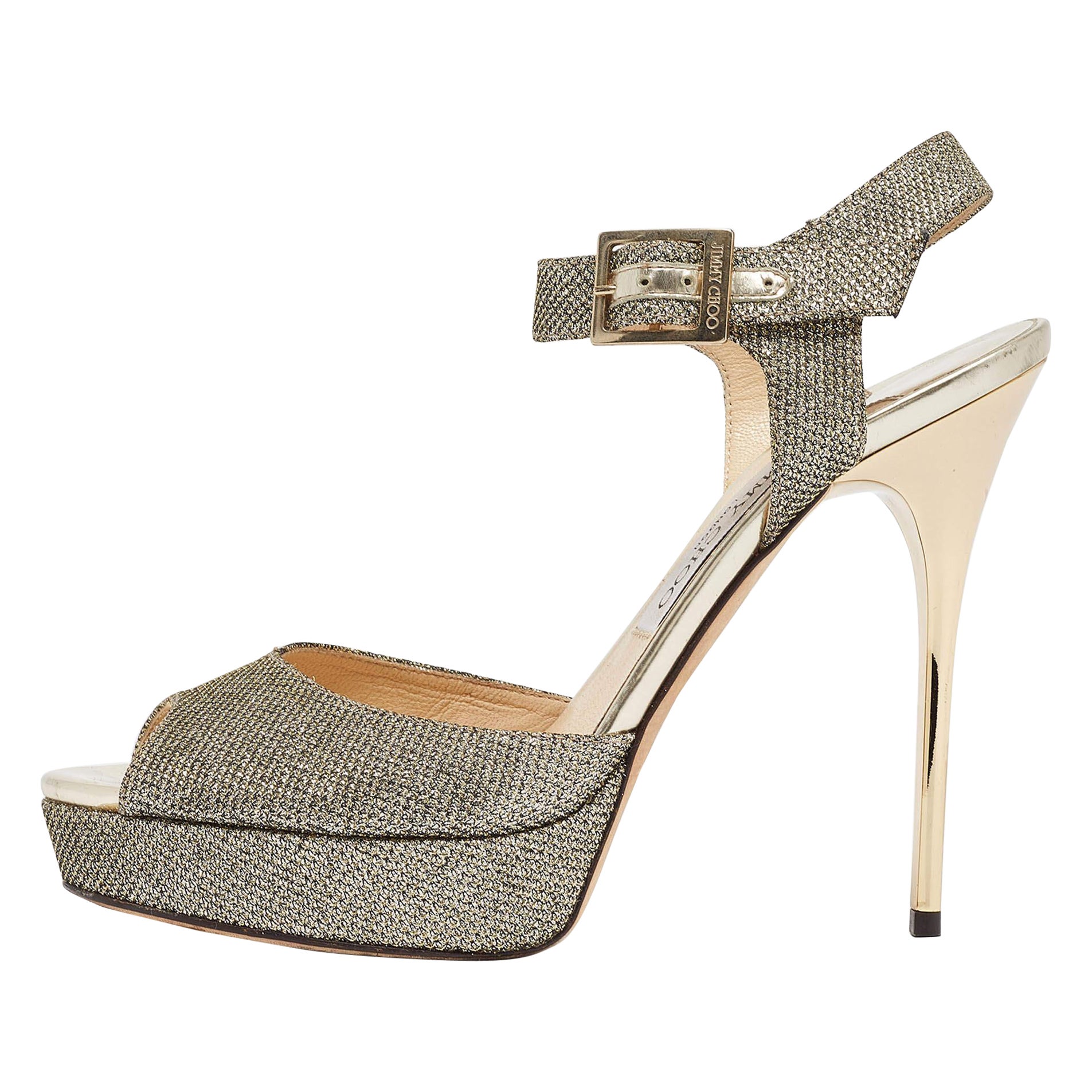 Jimmy Choo Sandalias Linda de tela de lúrex dorada Talla 39.5
