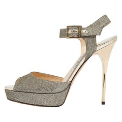 Jimmy Choo Gold Lurex Fabric Linda Sandals Size 39.5