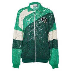 Gucci Giacca da ginnastica con logo verde e pannelli in pizzo XS
