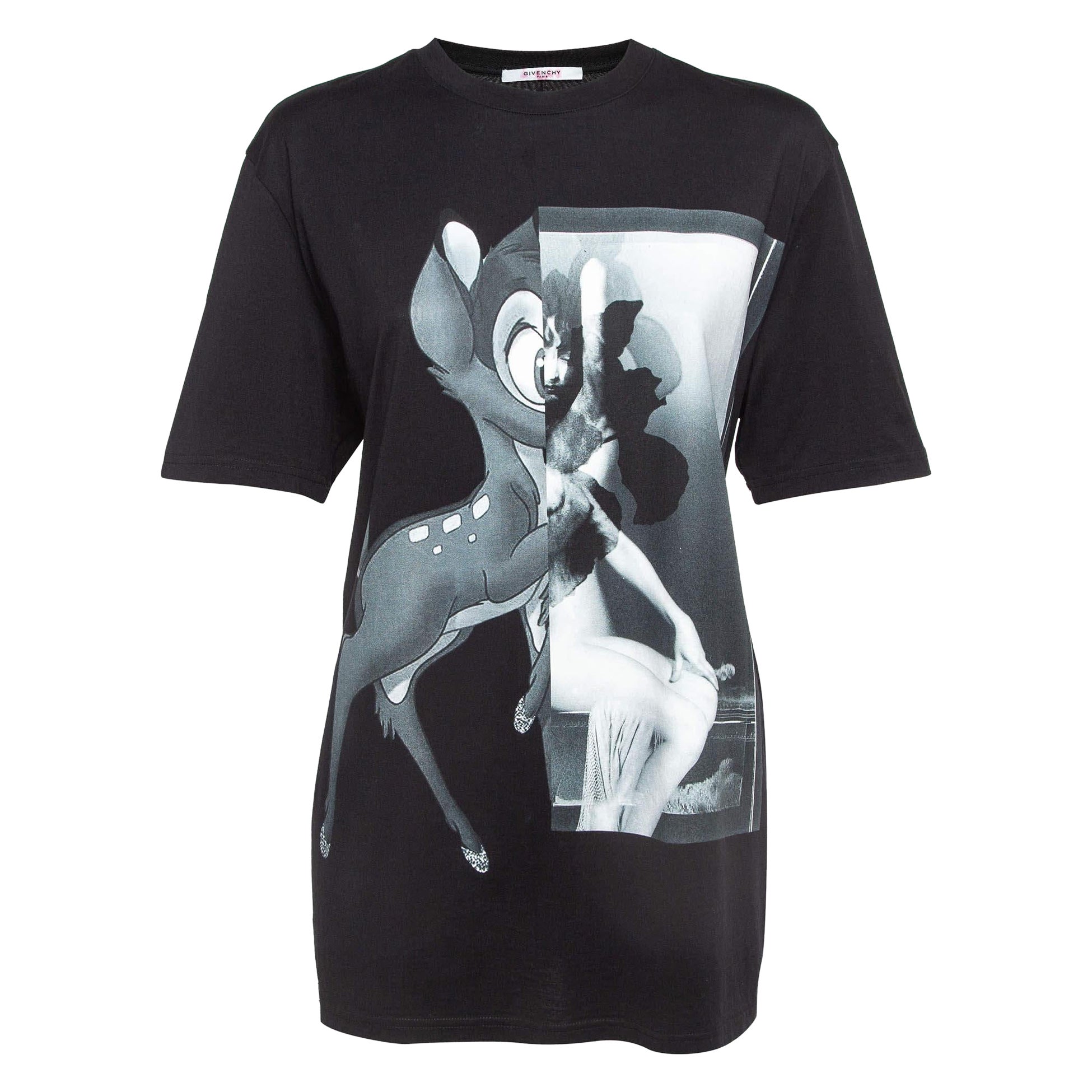 Givenchy Black Bambi Print Cotton Oversized T-Shirt S For Sale