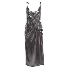 The Attico Metallic Silver Lamé Fan Detail Long Dress S