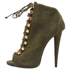 Giuseppe Zanotti Green Nubuck Ankle Boots Size 37.5
