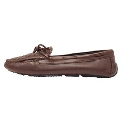Bottega Veneta Brown  Intrecciato Leather Bow Loafers Size 40.5