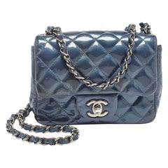 Chanel Blue Quilted Patent Leather Mini Classic Flap Bag