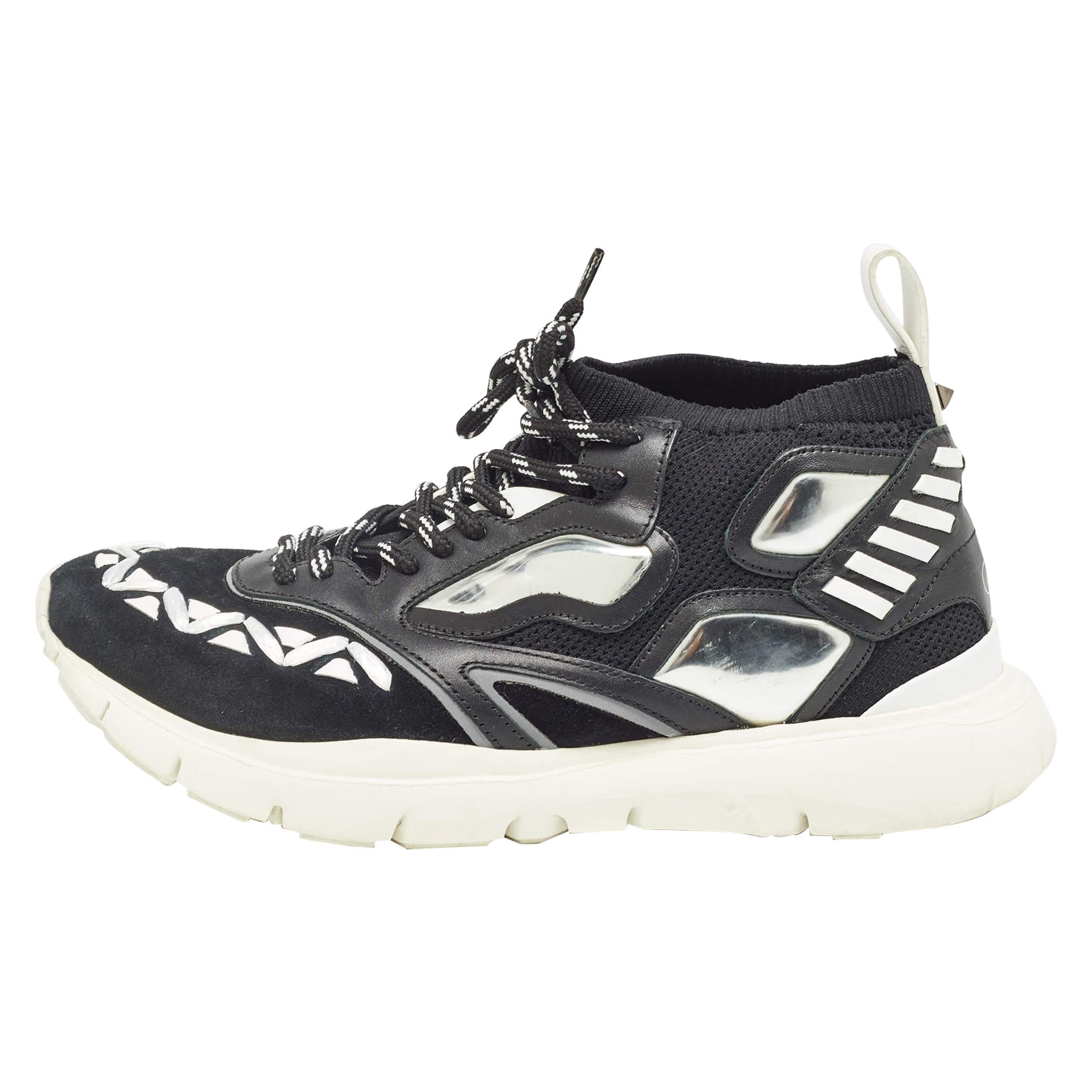 Valentino Black Suede and Leather Rockstud Sneakers Size 41 For Sale