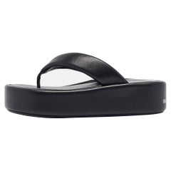 Balenciaga Black Leather Thong Platform Flats Size 40
