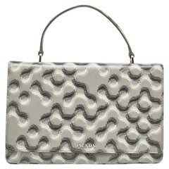 Prada Grey Molecule Print Leather Flap Top Handle Bag