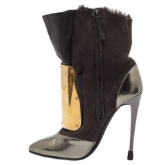 Giuseppe Zanotti Multicolor Suede and Leather Pointed Toe Ankle Boots Size 36.5