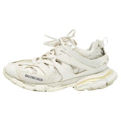 Balenciaga Grey/White Faux Leather and Mesh Sneakers Size 42