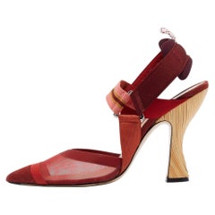 Fendi Burgundy Mesh and Canvas Colibri Slingback Pumps Size 39