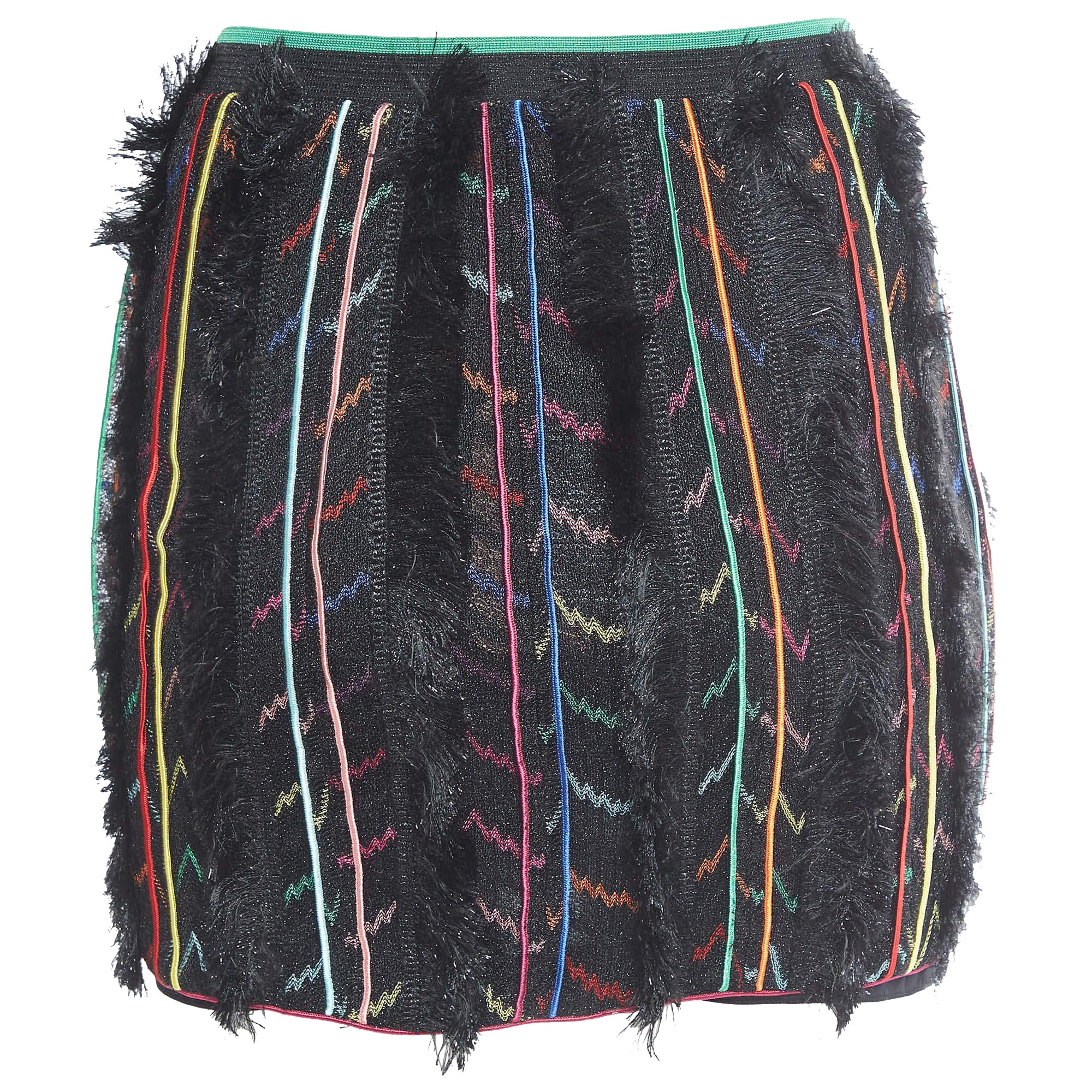 Missoni Mini falda de flecos de punto de lúrex a rayas negras S