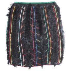 Mini-jupe à rayures noires Missoni en maille de lurex et franges S