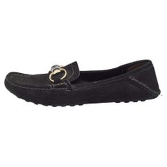 Gucci Black Suede Bamboo Horsebit Loafers Size 39