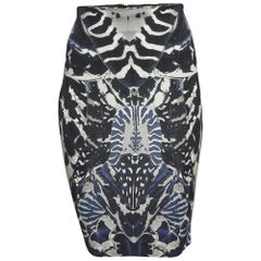 McQ by Alexander McQueen - Jupe crayon en crêpe bleu imprimé coq XS